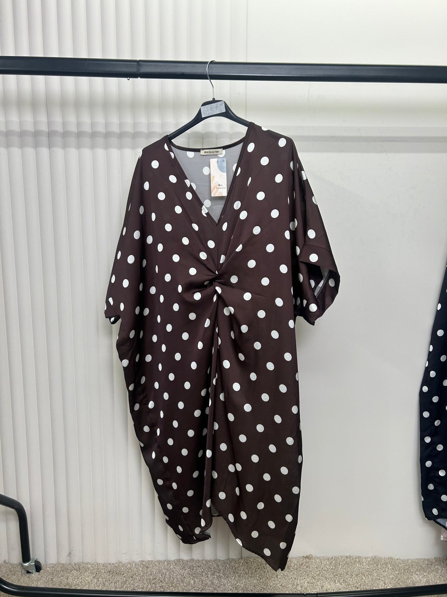 Twist Front Polka Dot Midi Dress