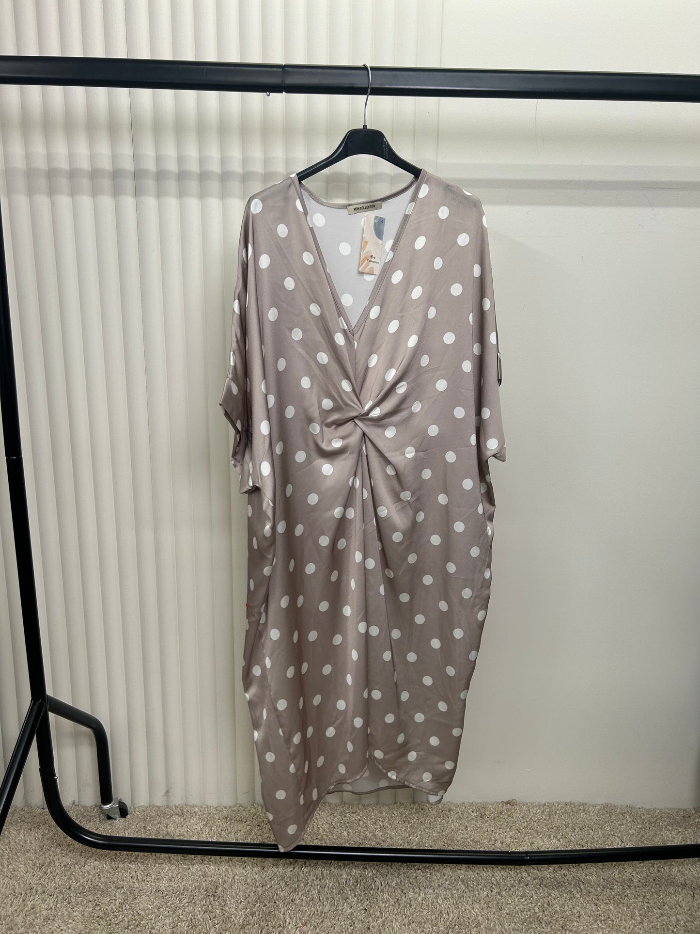 Twist Front Polka Dot Midi Dress