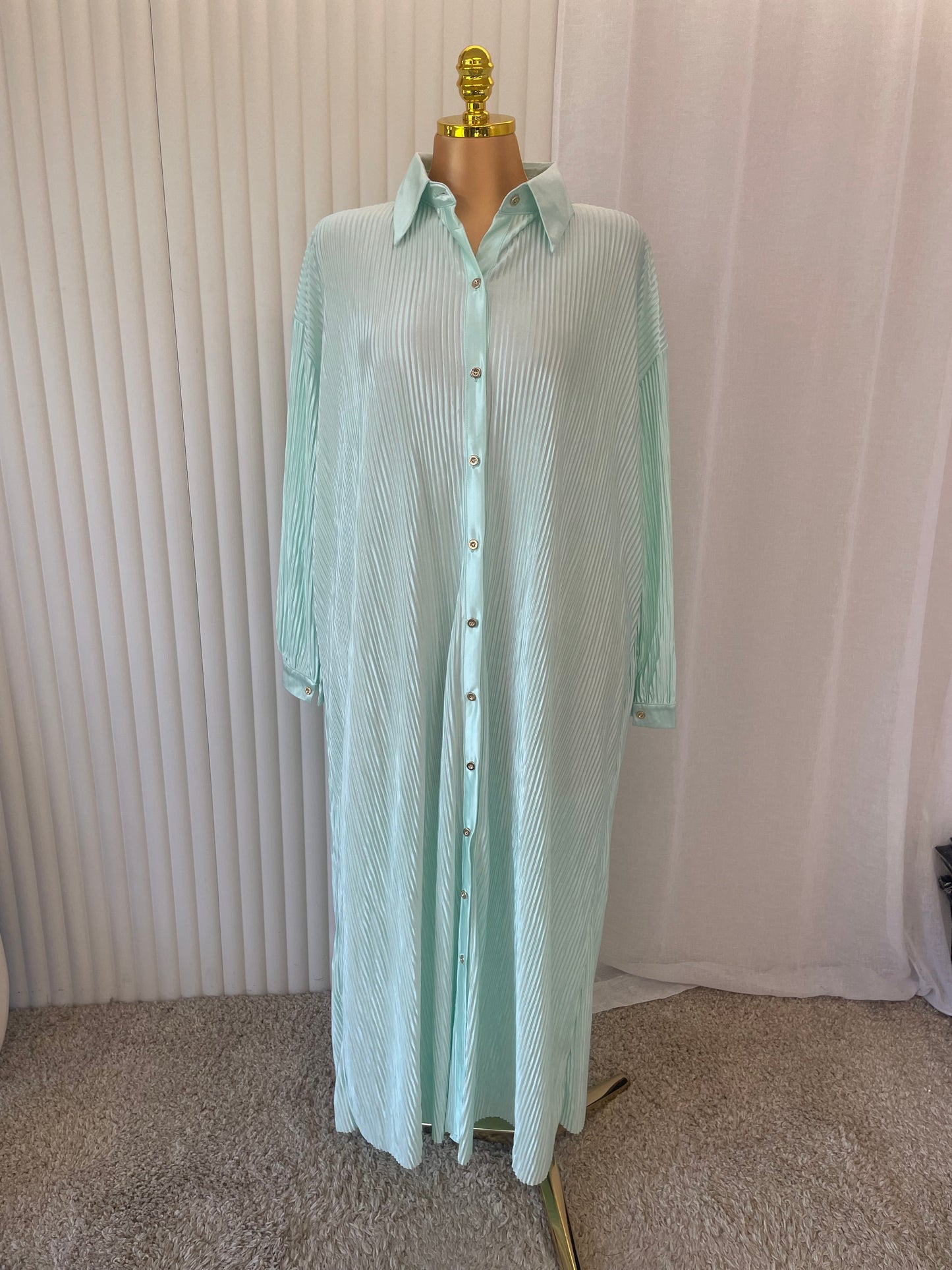 Pleated Button Through Maxi Shirt Dress - One size UK10-24 THICCFASHIONS (1206)