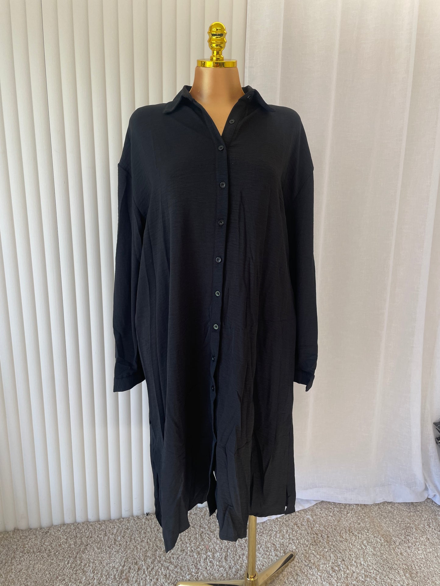 Button-Front Side Split Shirt Dress - One Size UK10-24 THICCFASHIONS (1207)