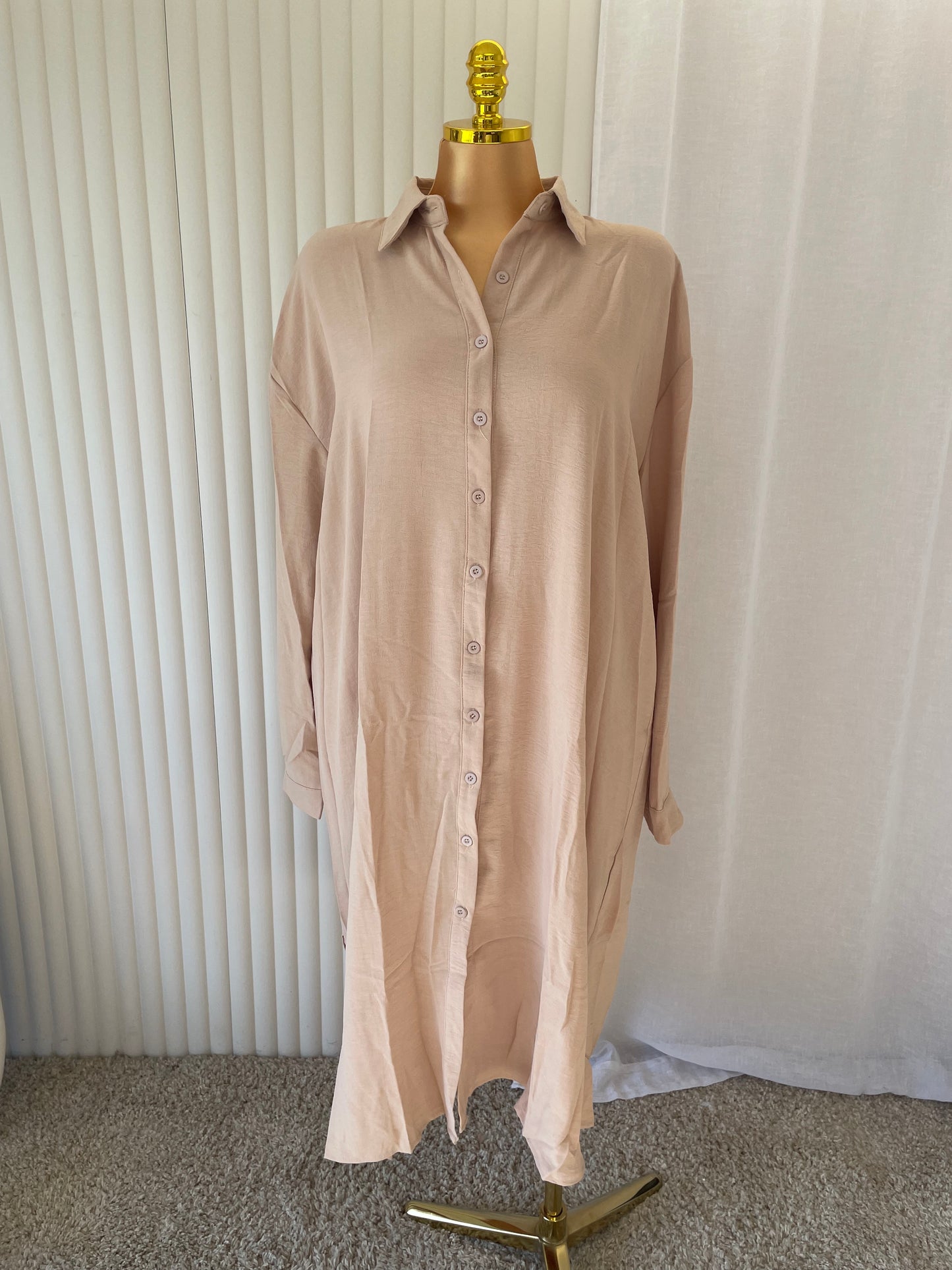 Button-Front Side Split Shirt Dress - One Size UK10-24 THICCFASHIONS (1207)