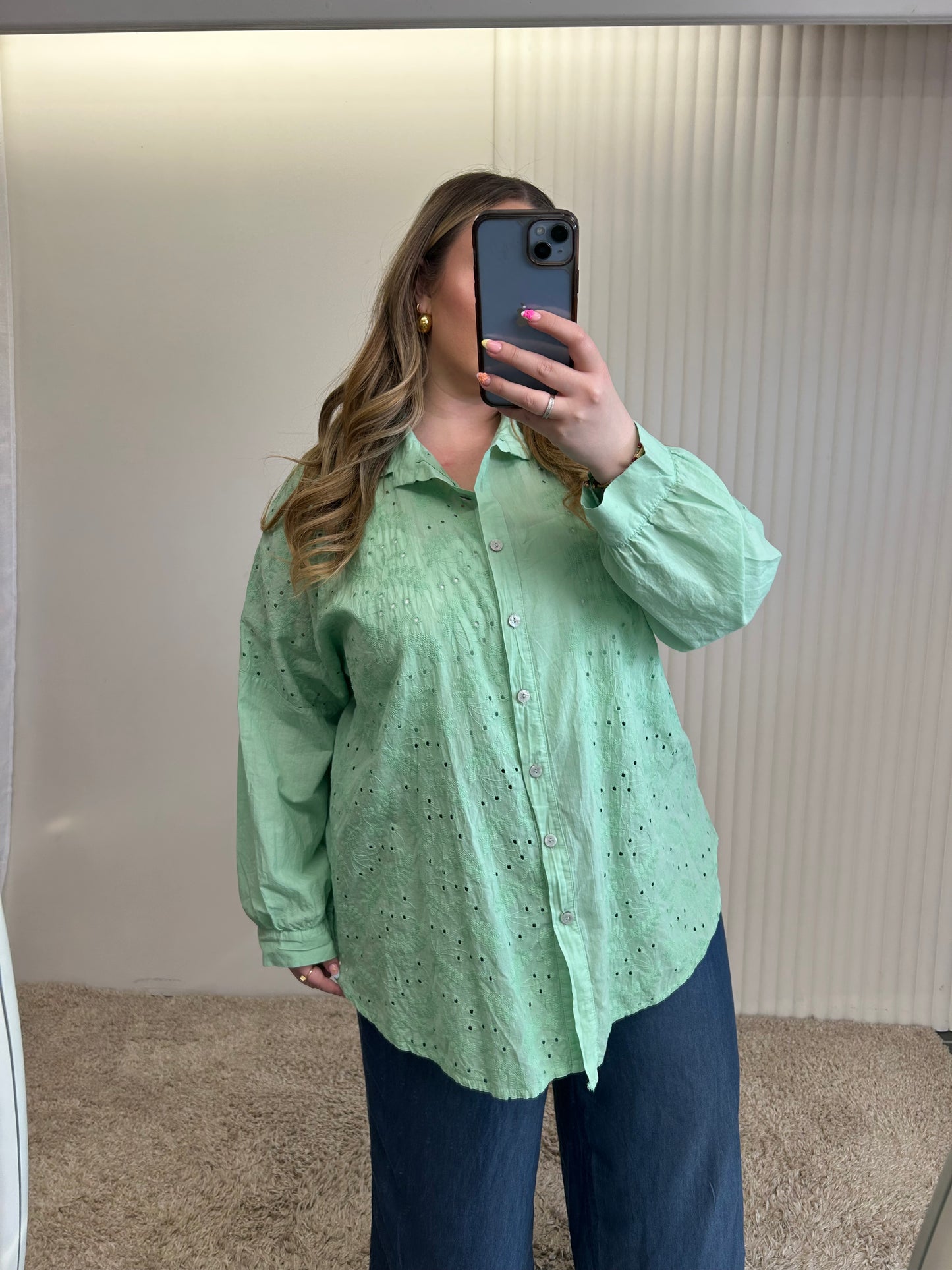 Embroidered Button-Front Overshirt