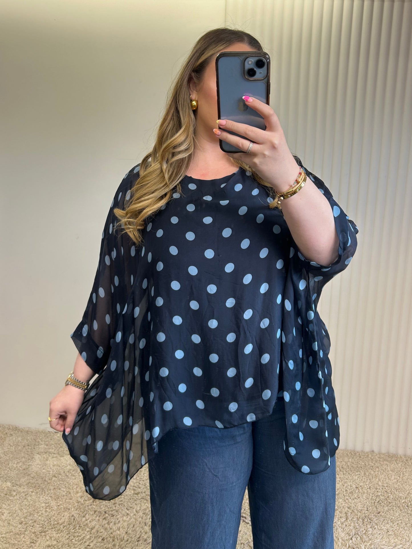 Elegant Sheer Polka Dot Overlay Tunic Top
