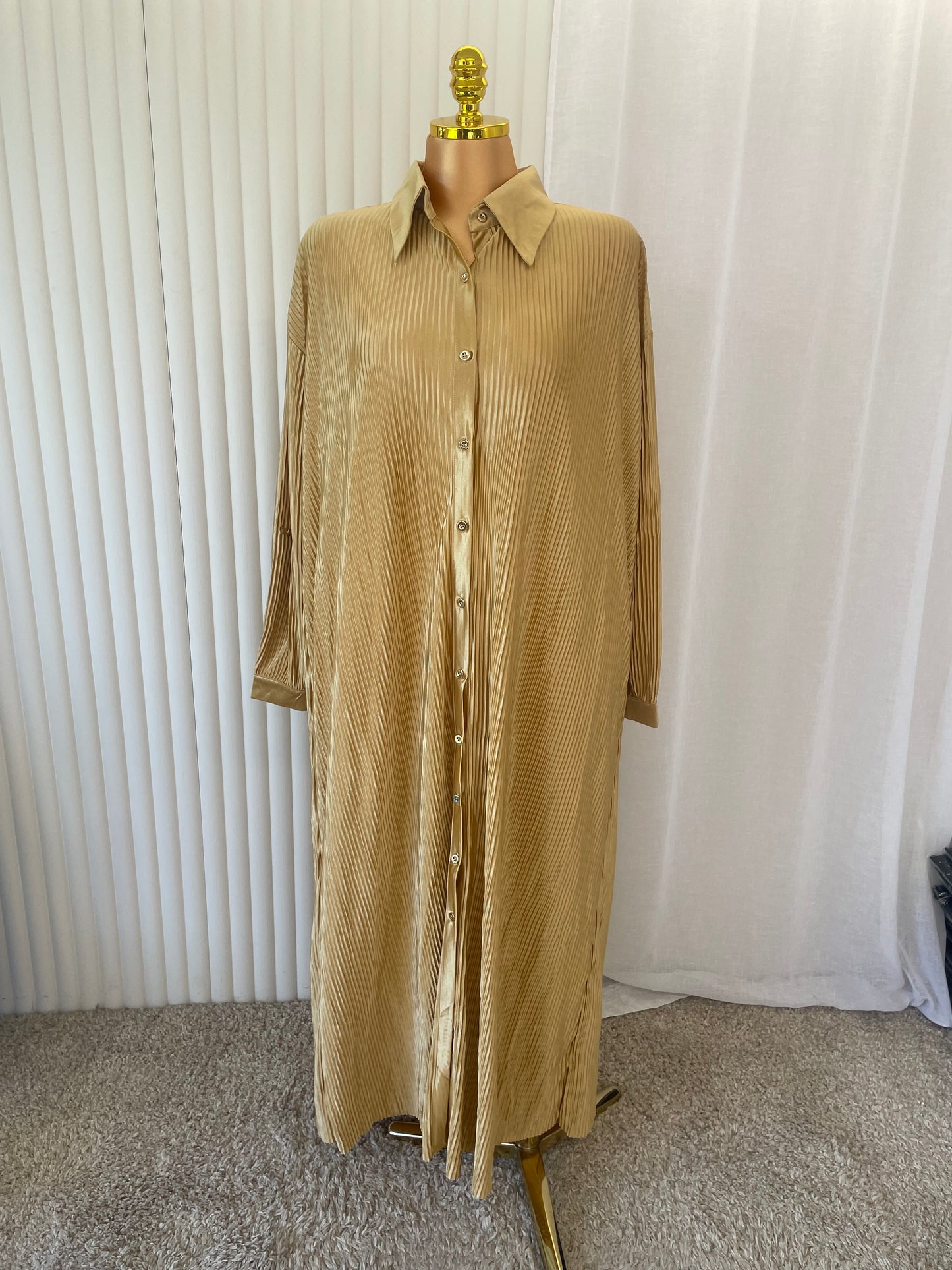 Pleated Button Through Maxi Shirt Dress - One size UK10-24 THICCFASHIONS (1206)
