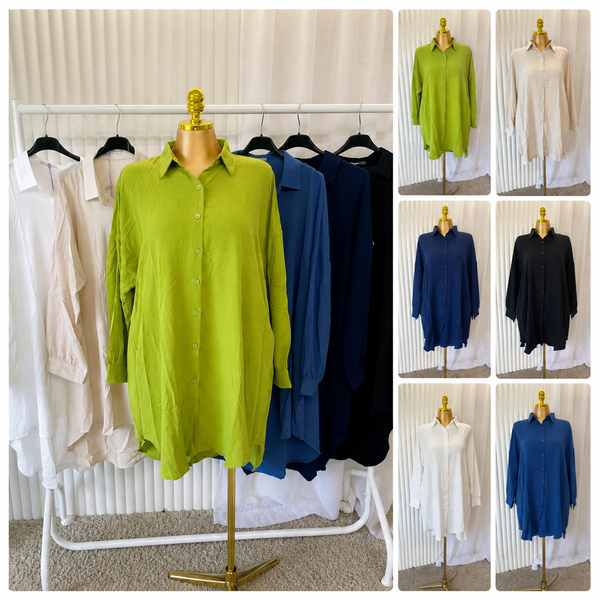 Oversized Button Front Collared Shirt – One Size UK 10–24 THICC FASHIONS (125)