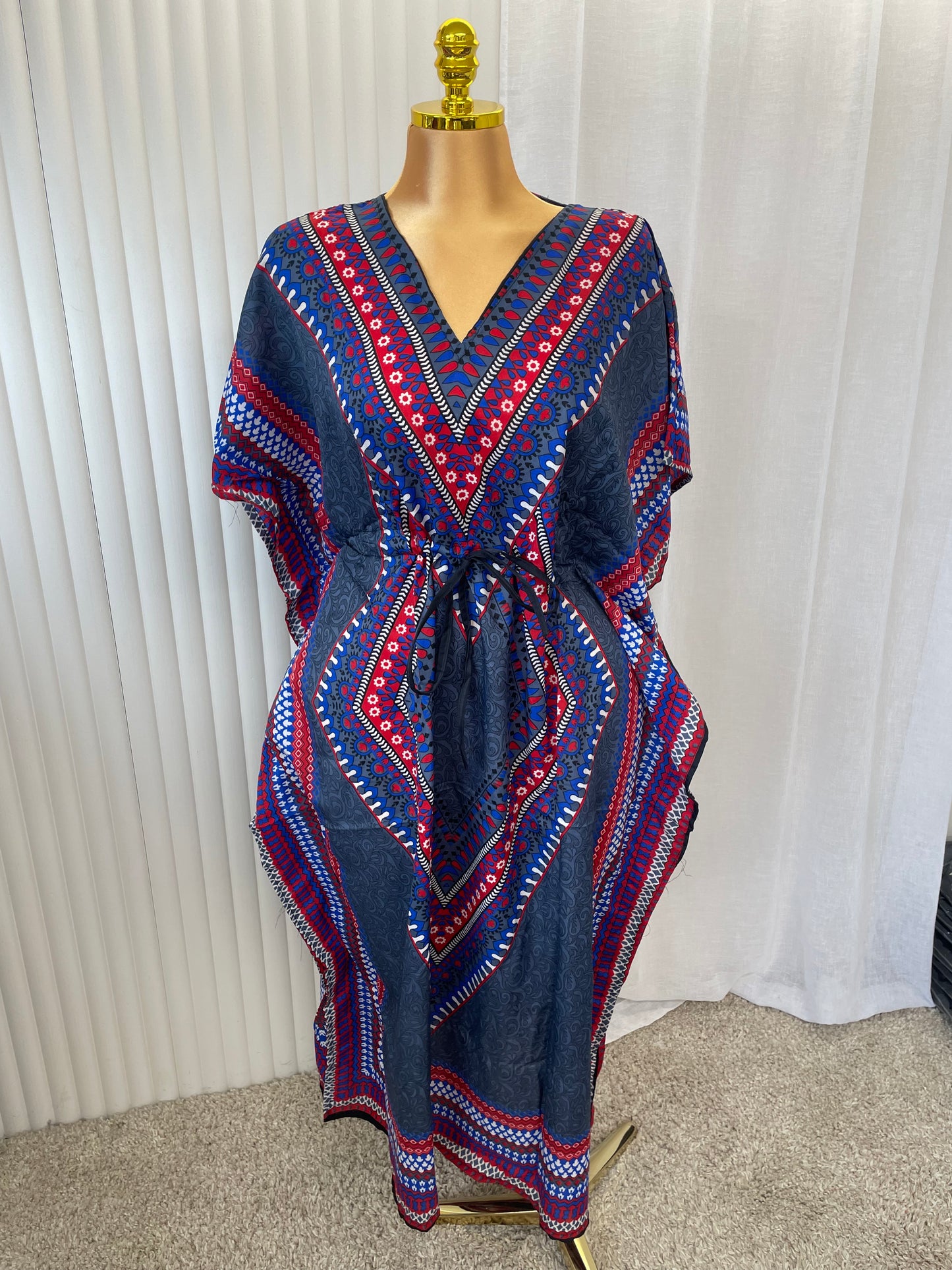 Boho Abstract Tie Waist Kaftan Dress - One size UK10-24 THICC FASHIONS