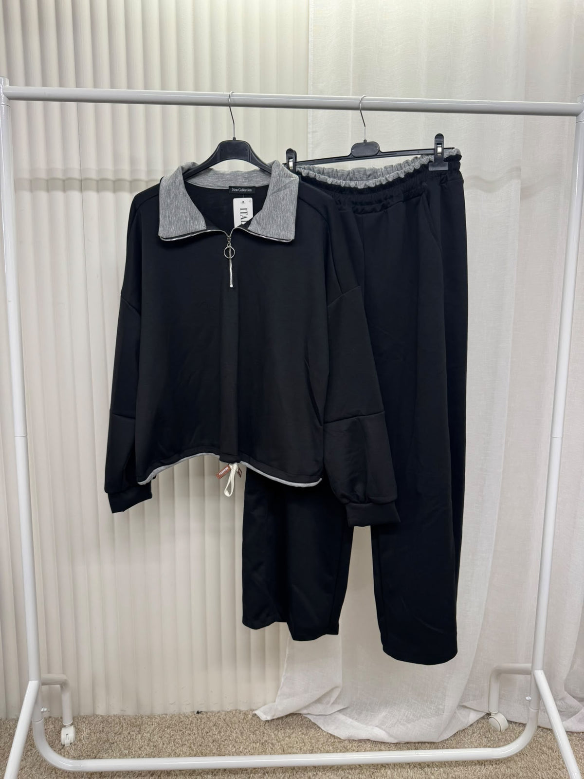 Contrast Collar Half-Zip Tracksuit Set - One Size UK12-22 THICC FASHIONS PLUS SIZE CURVE