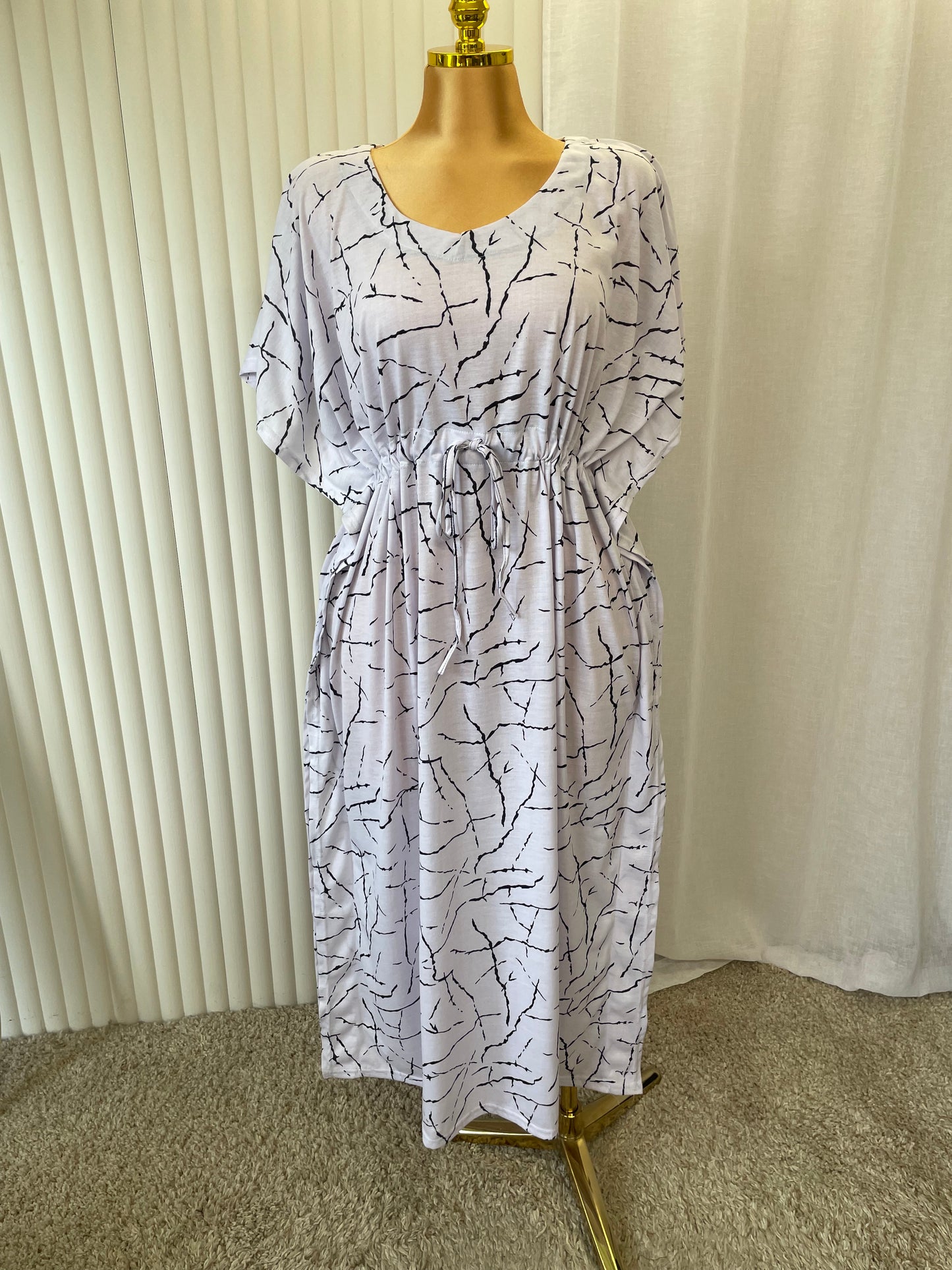 Abstract Print Drawstring Midi Dress - One Size UK10-24 THICC FASHIONS (1608)