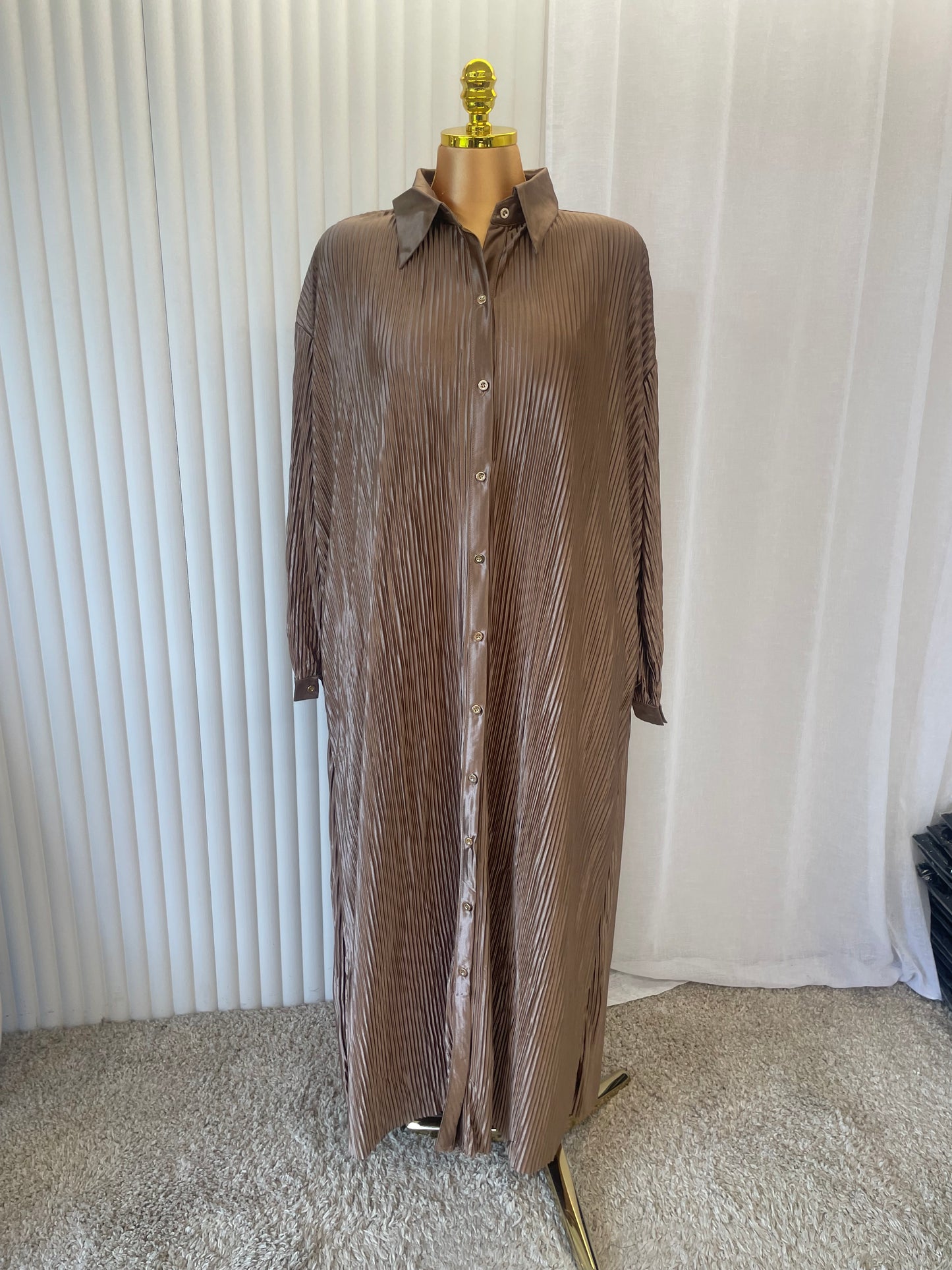 Pleated Button Through Maxi Shirt Dress - One size UK10-24 THICCFASHIONS (1206)