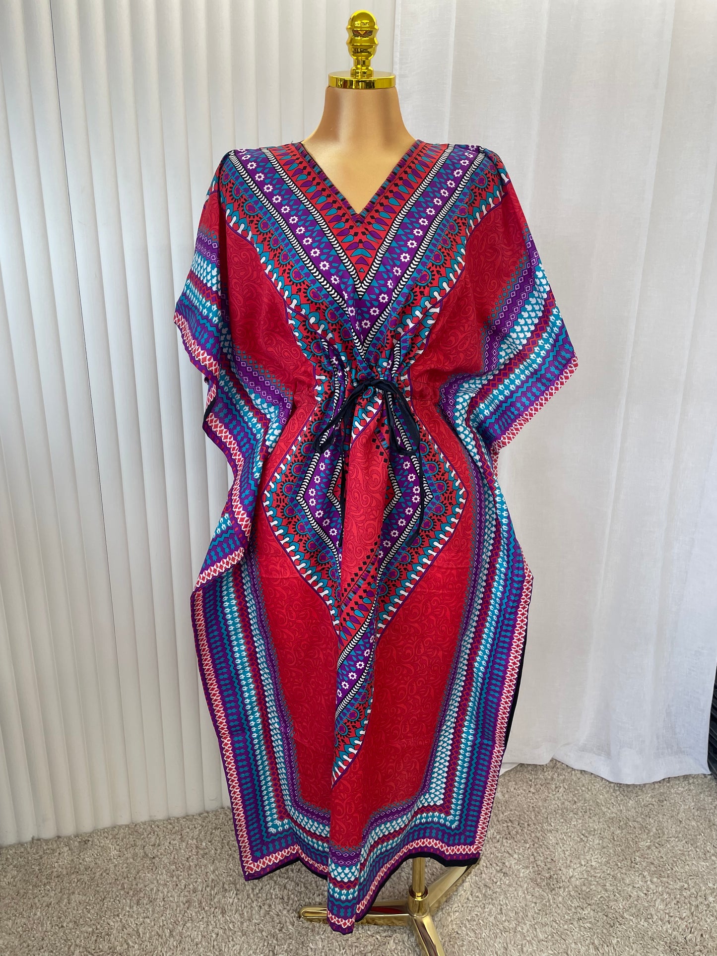 Boho Abstract Tie Waist Kaftan Dress - One size UK10-24 THICC FASHIONS
