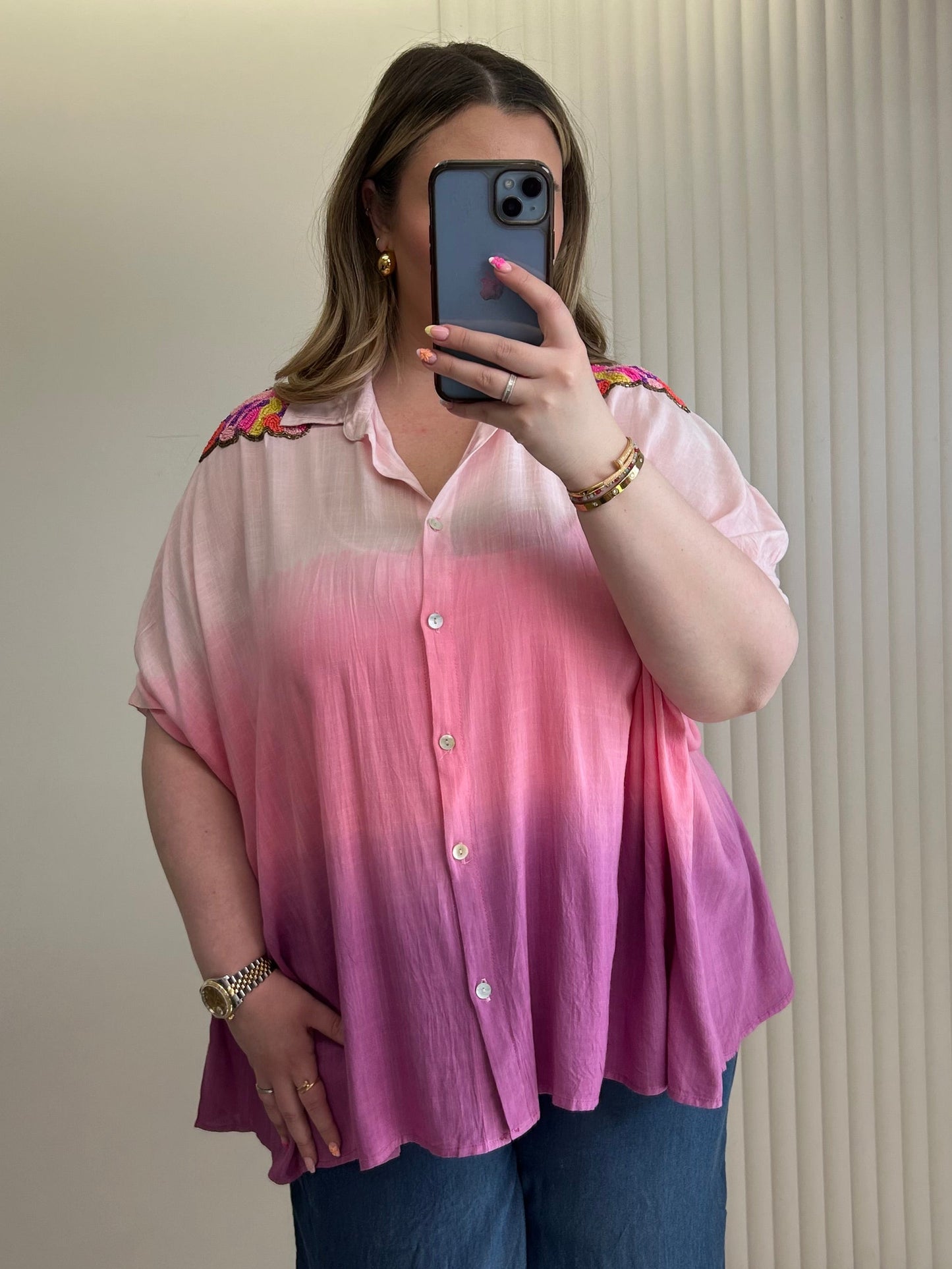 Sunset Bloom Ombré Oversized Shirt