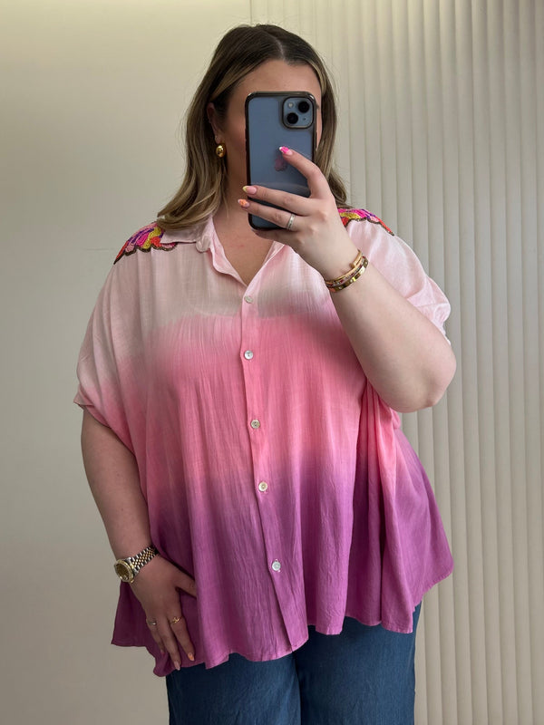 Sunset Bloom Ombré Oversized Shirt