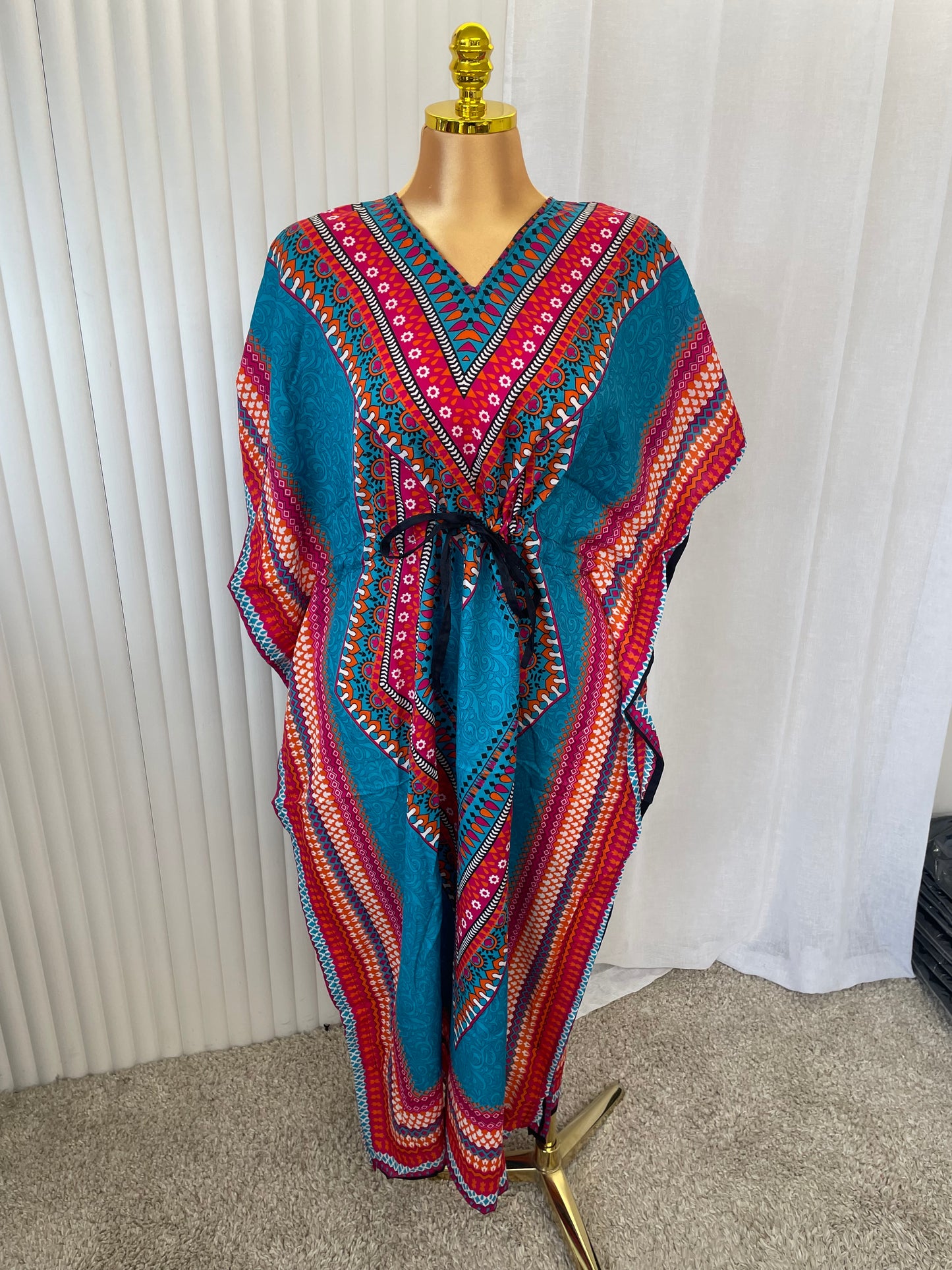 Boho Abstract Tie Waist Kaftan Dress - One size UK10-24 THICC FASHIONS