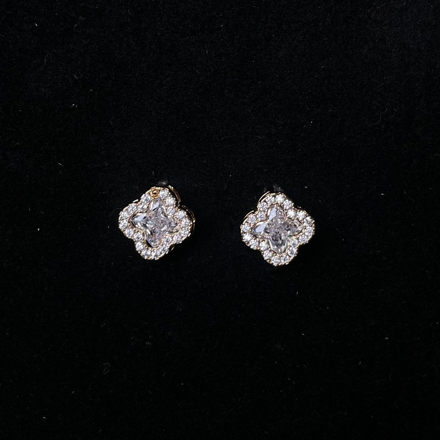 Sparkling Clover Crystal Stud Earrings