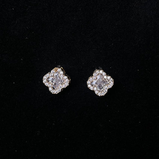 Sparkling Clover Crystal Stud Earrings