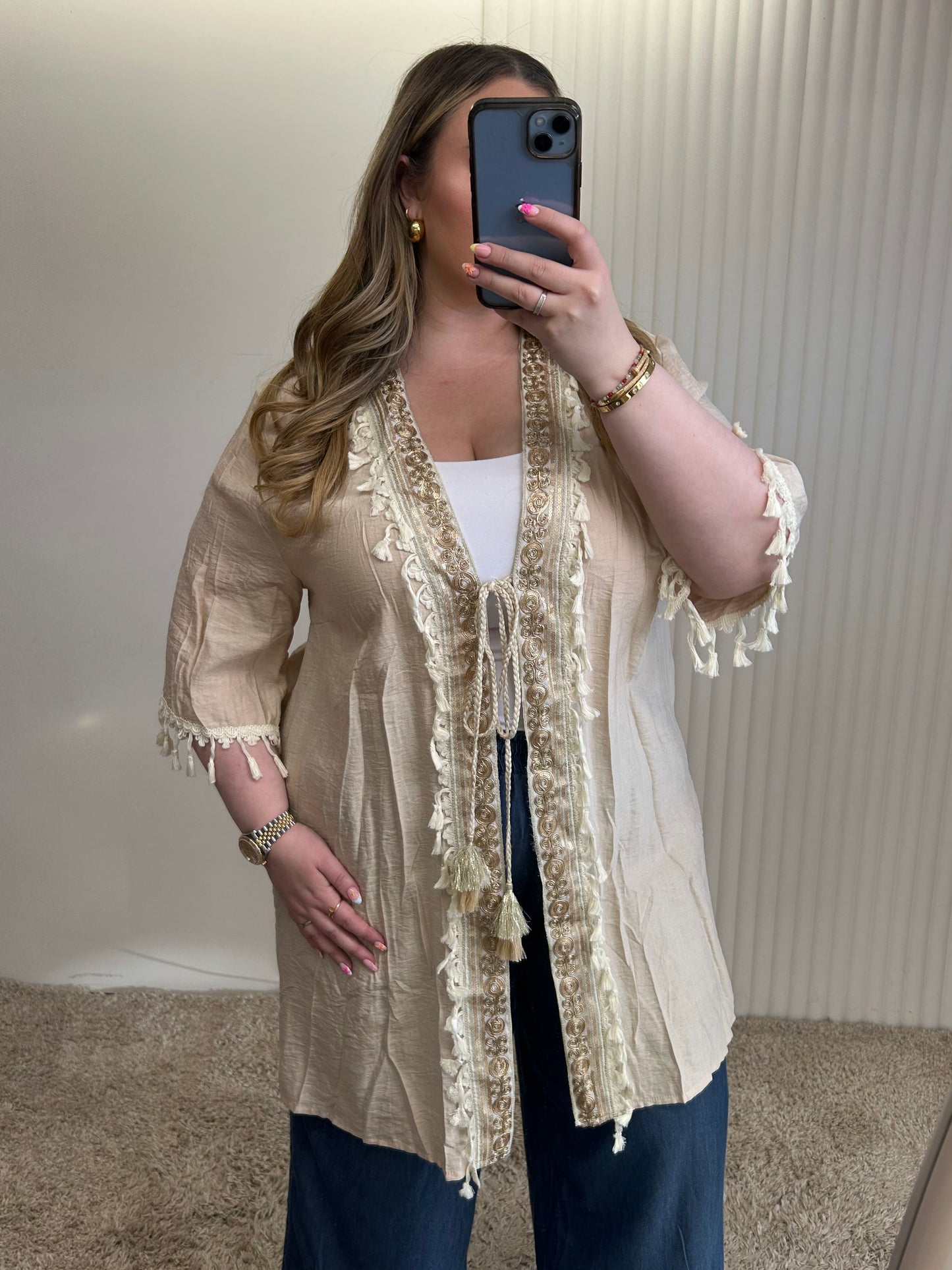 Boho Luxe Embellished Tassel Kimono Cardigan