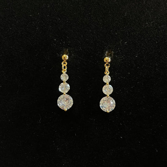 Triple Round Cubic Zirconia Drop Earrings