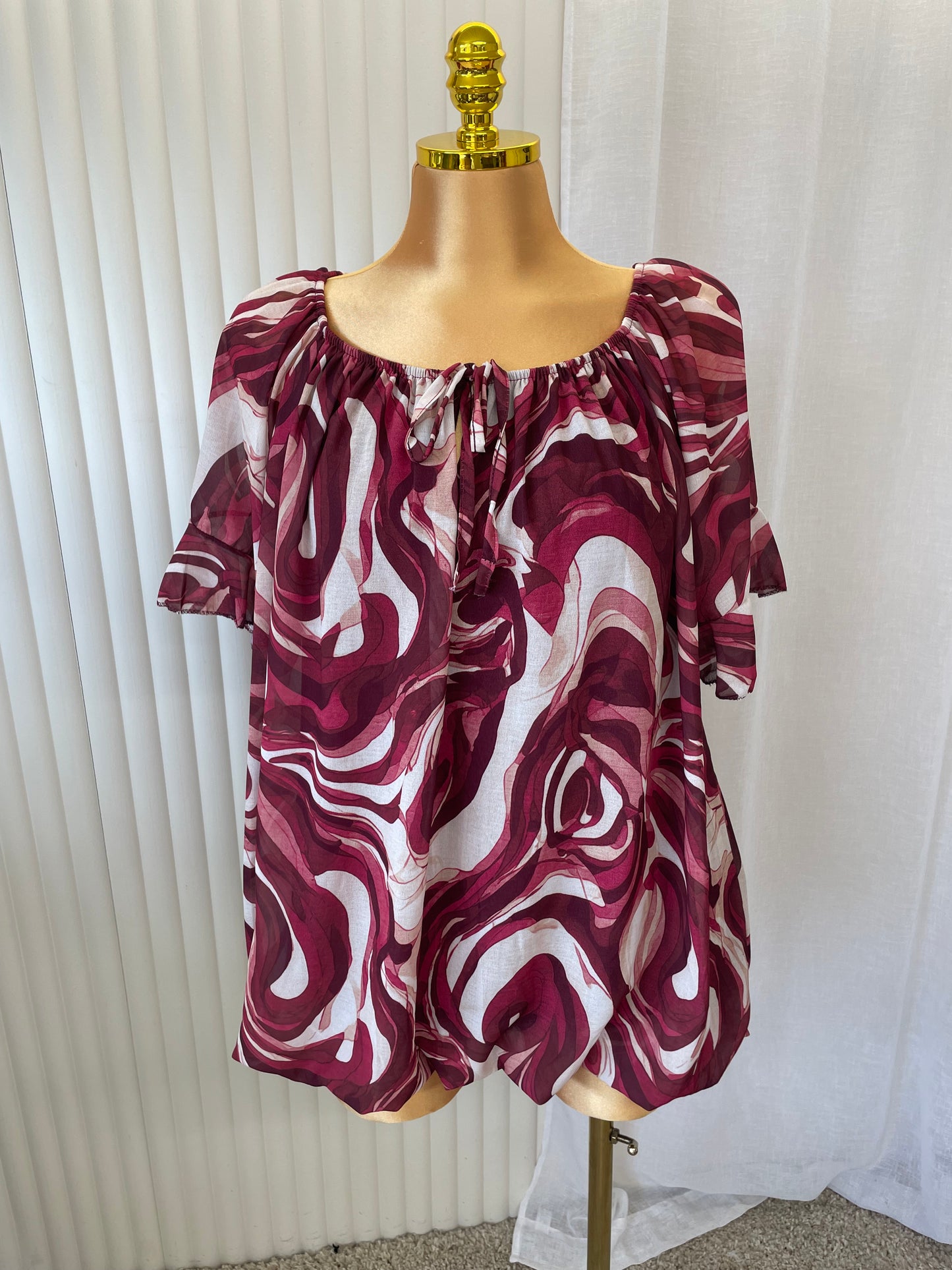 Abstract Swirl Tie Neck Blouse - One size UK10-24 THICCFASHIONS