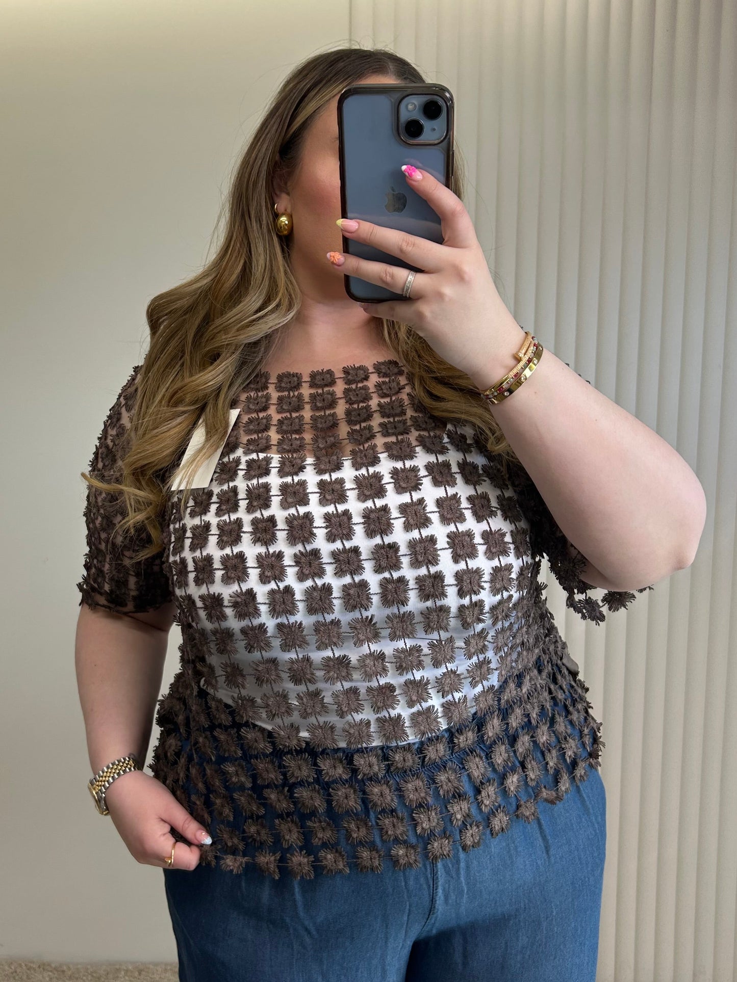 Floral Appliqué Sheer Top