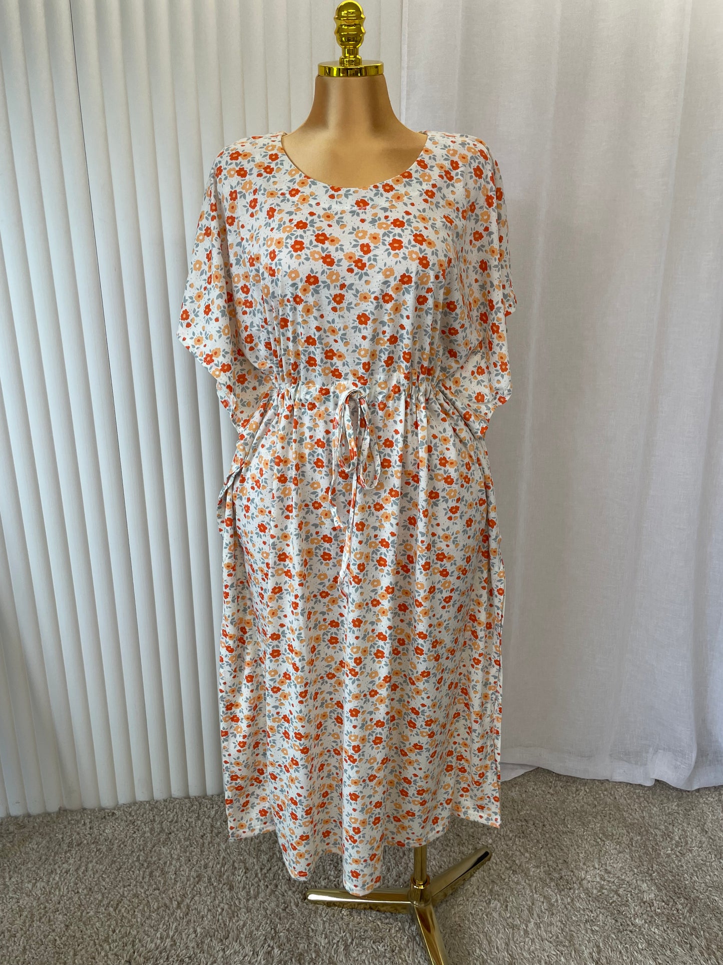 Flowers Tie Waist Midi Dress – One Size UK 10–24 THICC FASHIONS (1607)