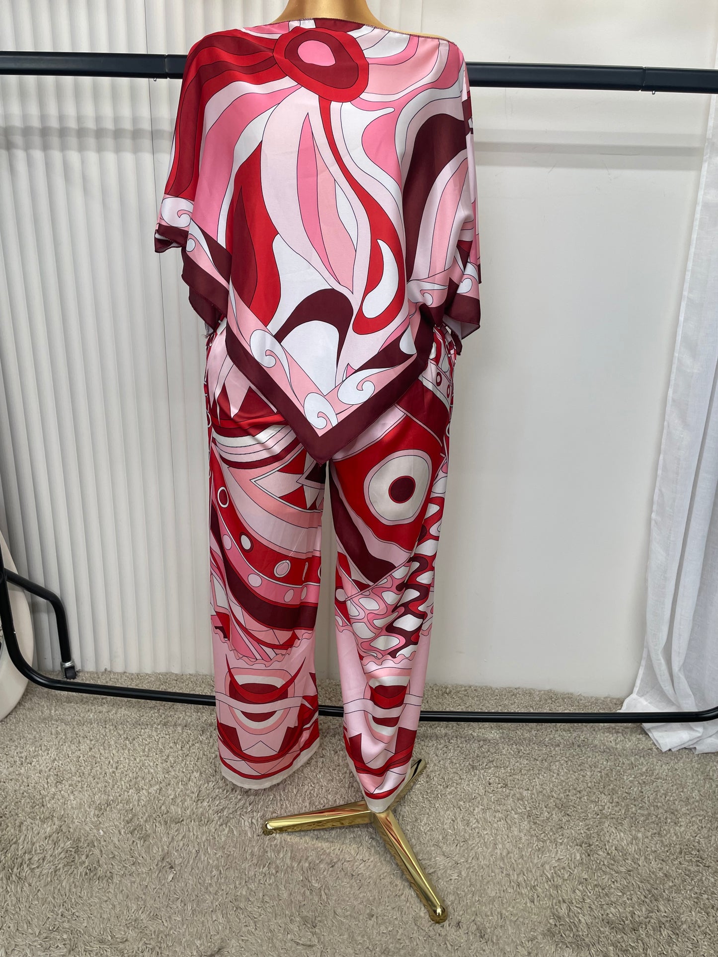 Abstract Print Kaftan & Wide Leg Trouser Co-Ord Set - One size 10-18