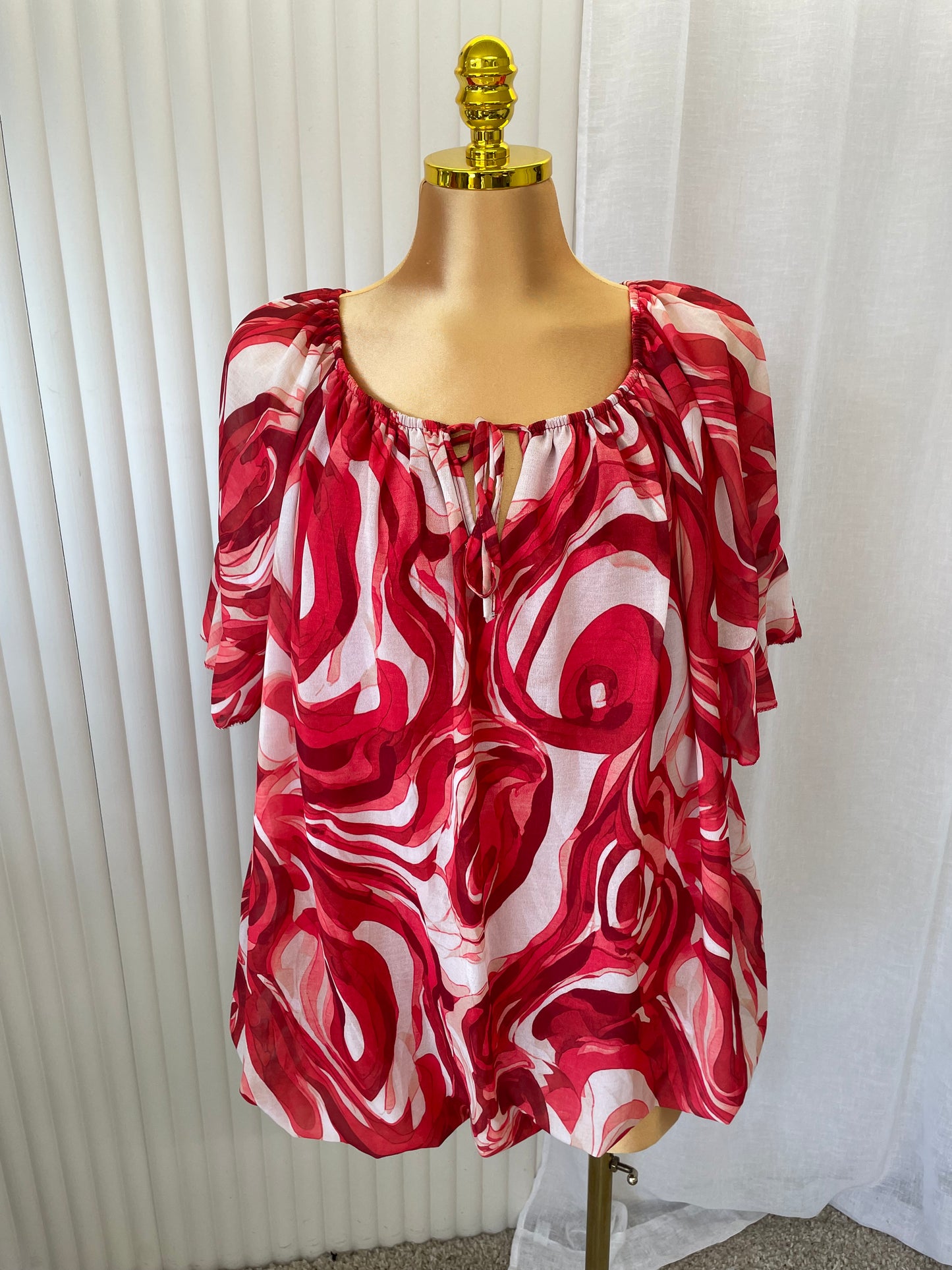 Abstract Swirl Tie Neck Blouse - One size UK10-24 THICCFASHIONS