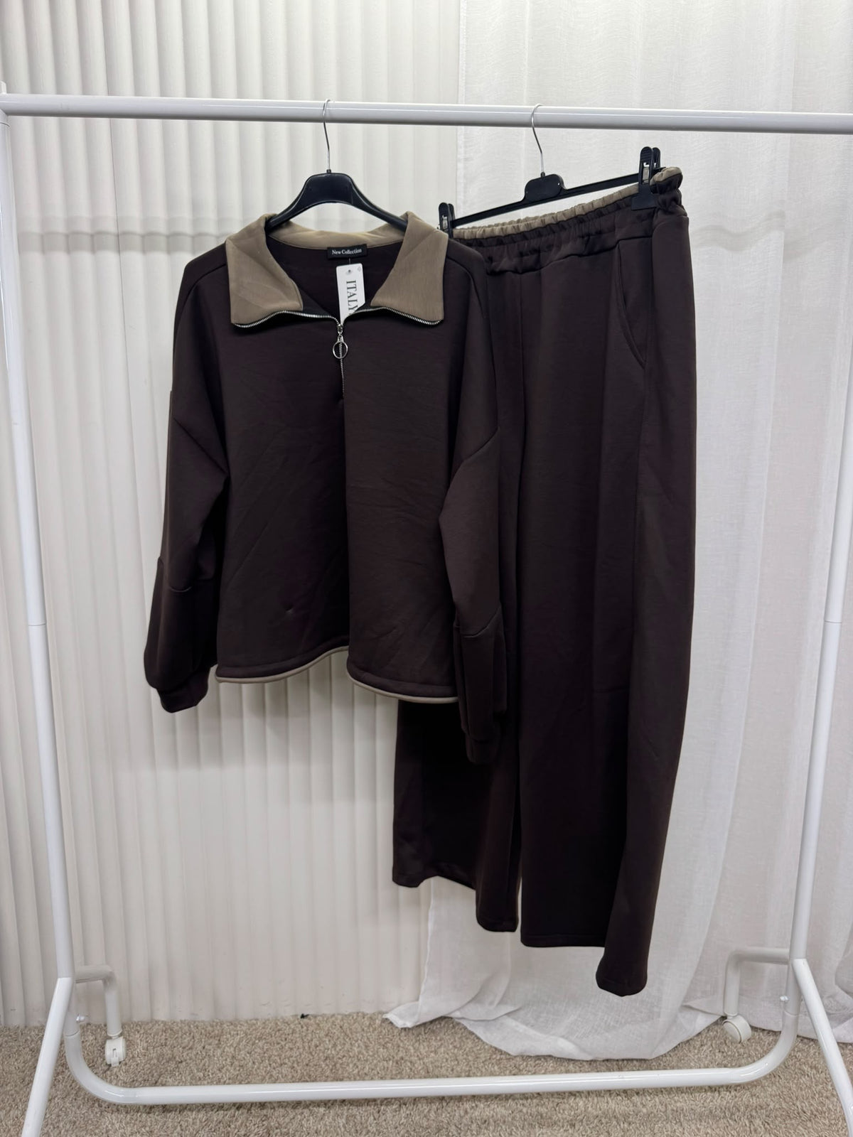 Contrast Collar Half-Zip Tracksuit Set - One Size UK12-22 THICC FASHIONS PLUS SIZE CURVE