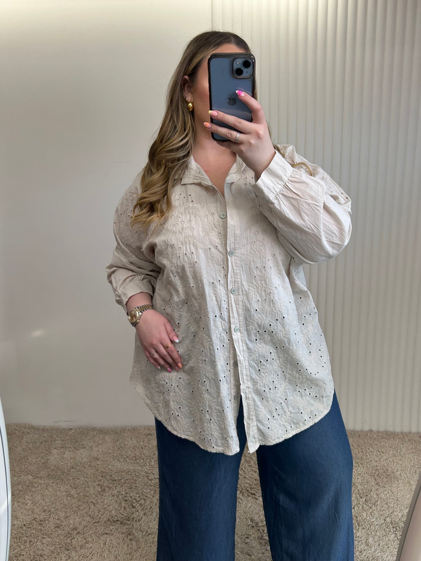 Embroidered Button-Front Overshirt