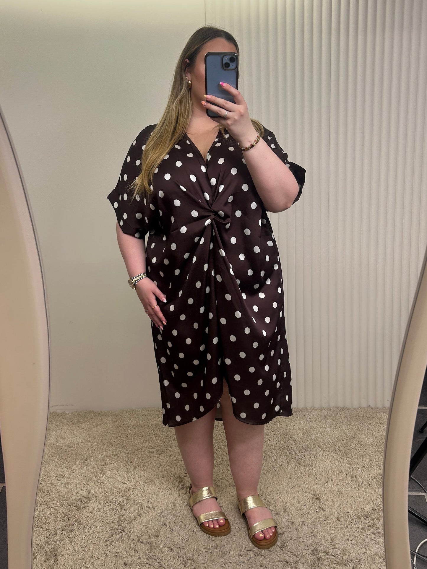 Twist Front Polka Dot Midi Dress