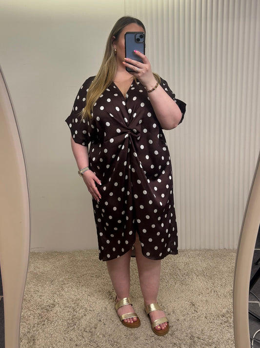 Twist Front Polka Dot Midi Dress