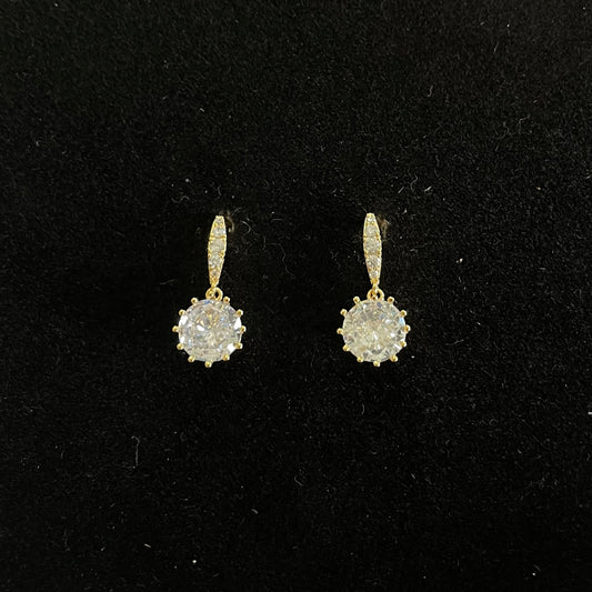 Elegant Gold-Tone Round-Cut Crystal Drop Earrings