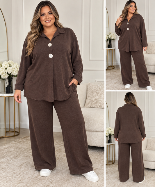 Relaxed Button Front Co-Ord Set - One Size UK10-22 THICC FASHIONS CURVE PLUS SIZE
