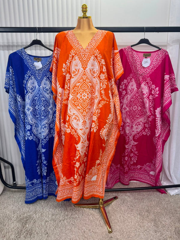 Boho Paisley Print Kaftan Dress – One Size (UK 10–24)