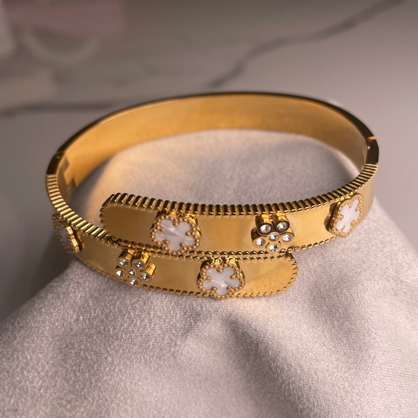 Gold Clover Cuff Bangle