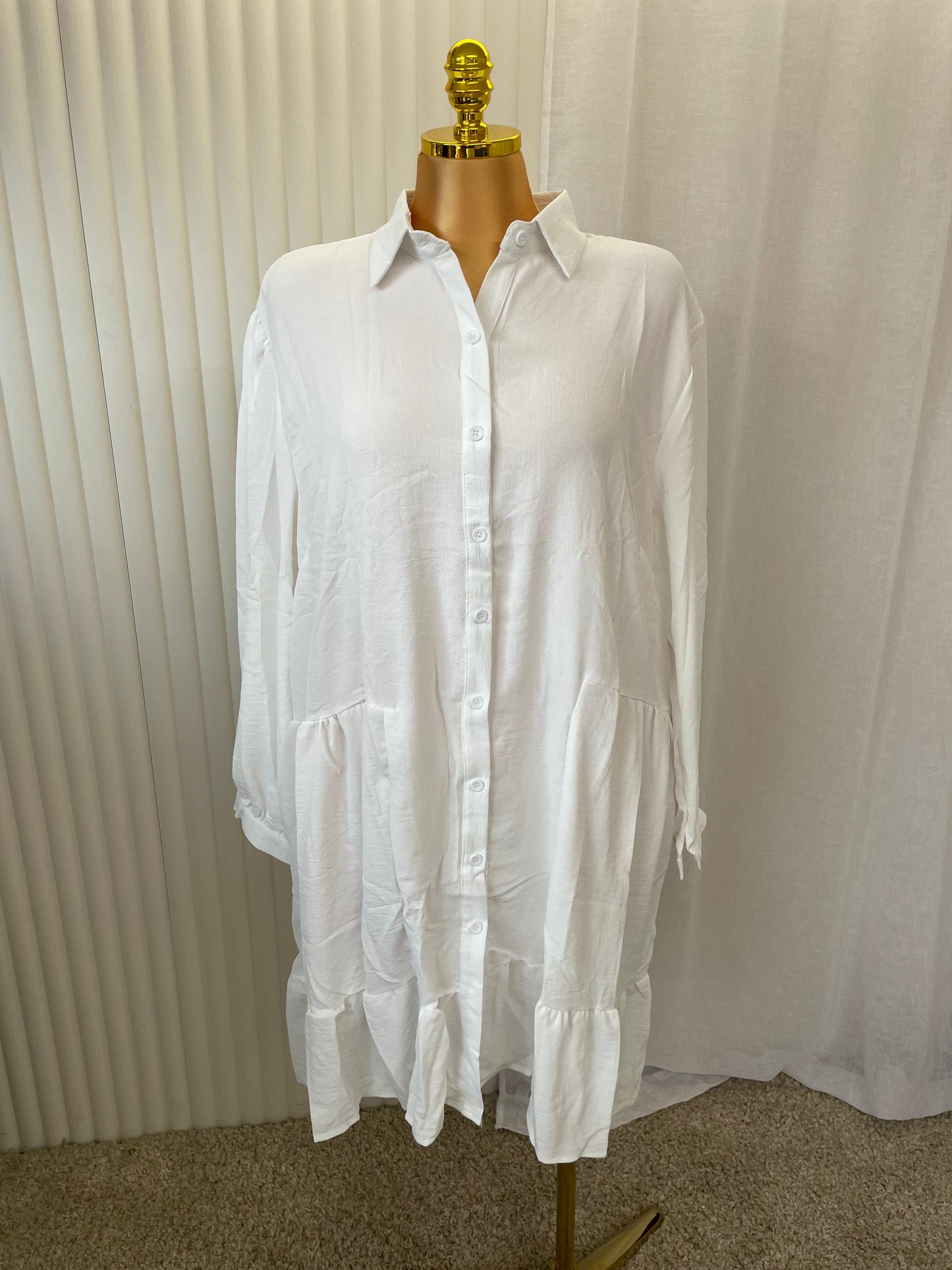 Tiered Button Front Smock Shirt Dress - One size UK10-24 THICCFASHIONS (0127)
