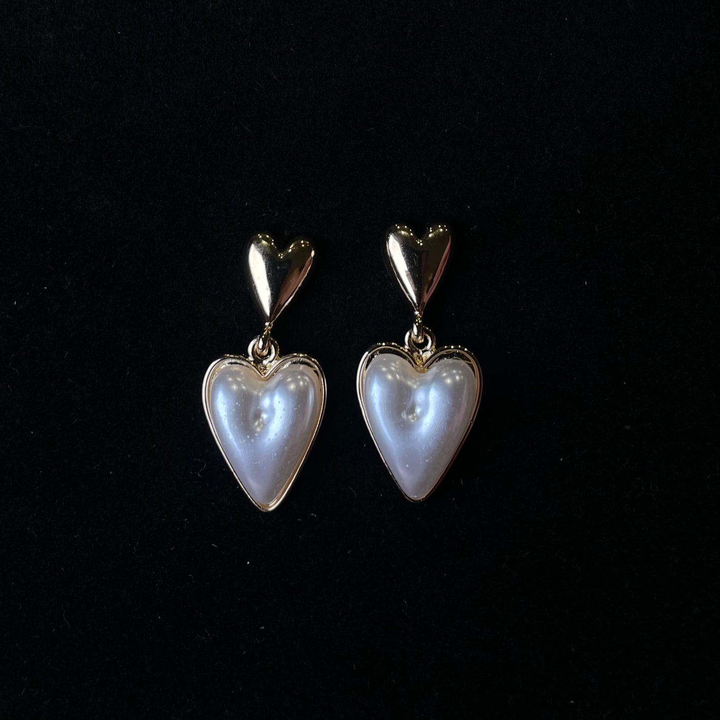 Golden Heart Pearl Drop Earrings