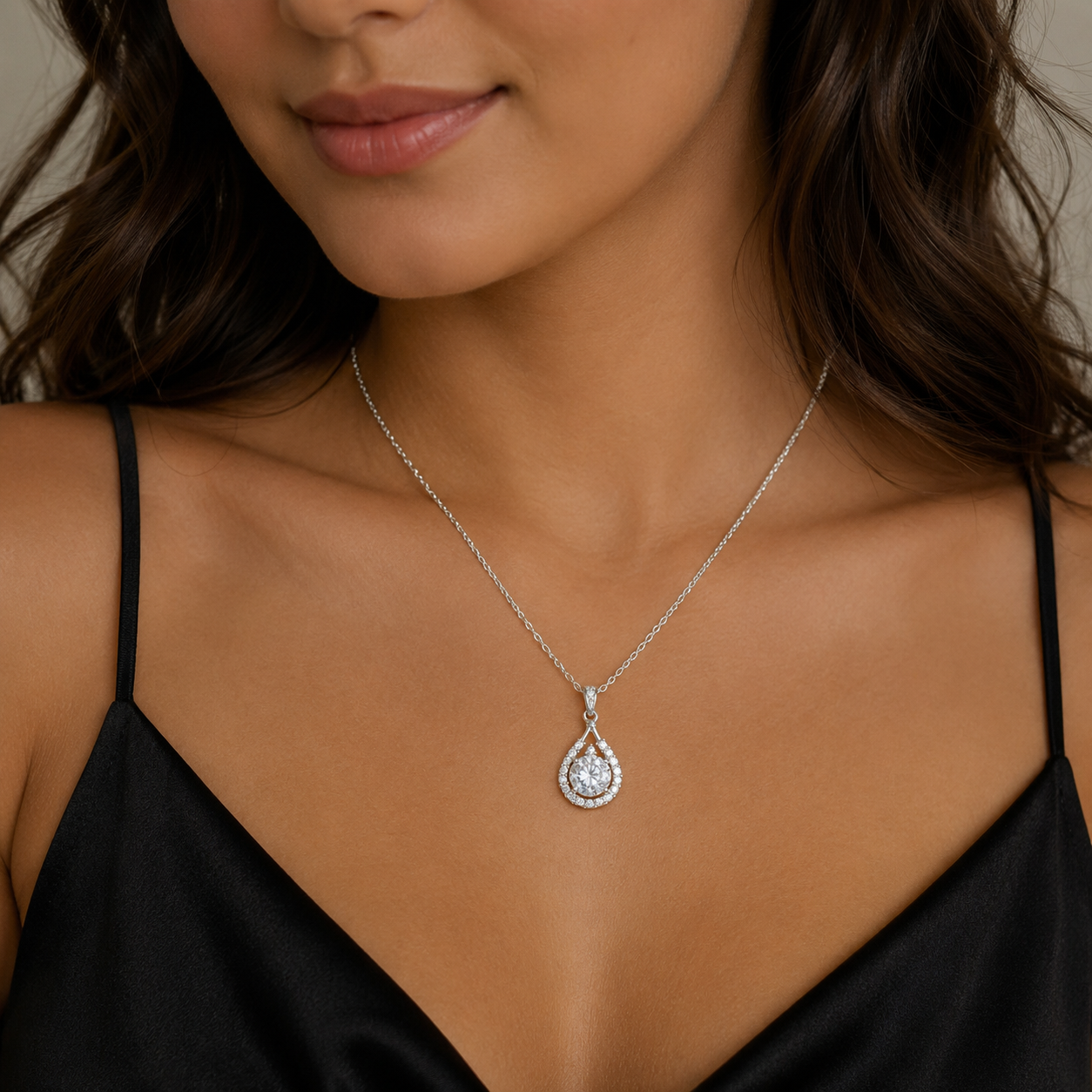 Elegant Teardrop Halo Necklace