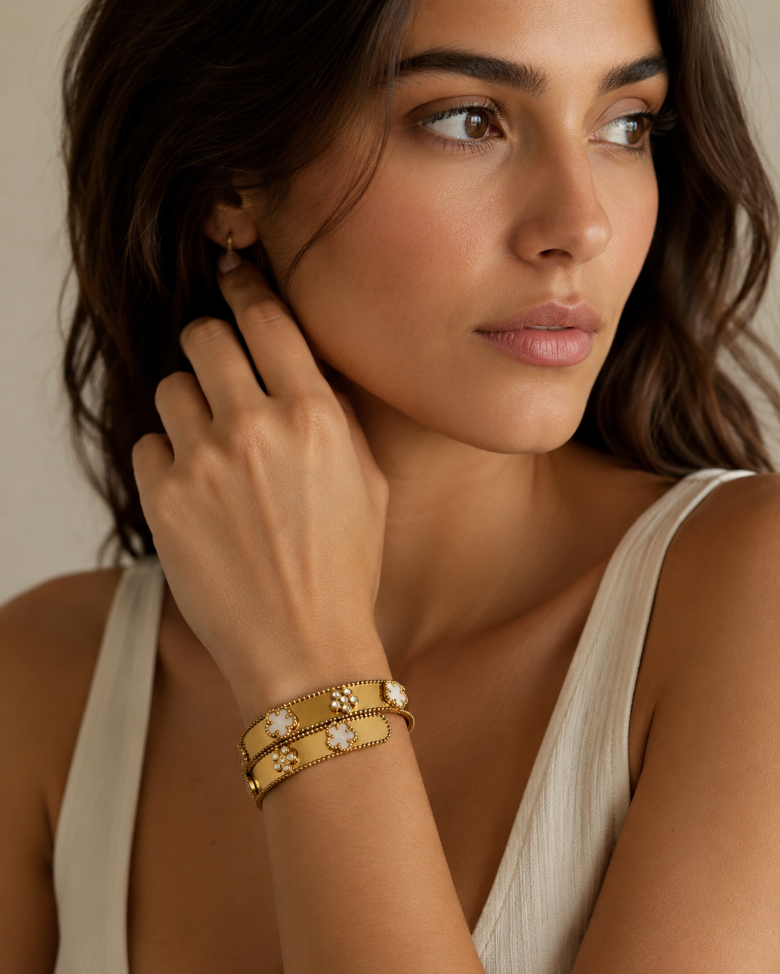 Gold Clover Cuff Bangle
