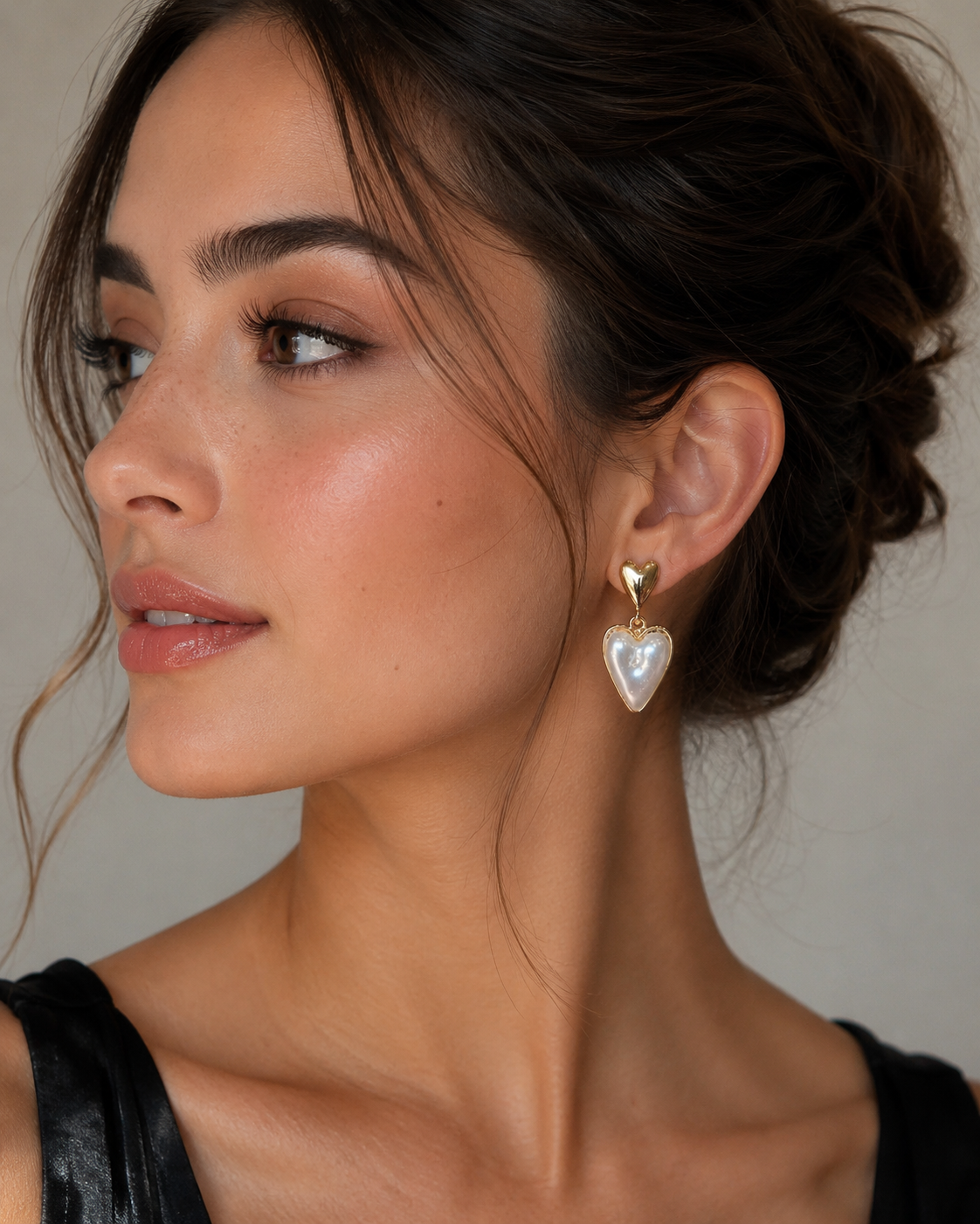Golden Heart Pearl Drop Earrings
