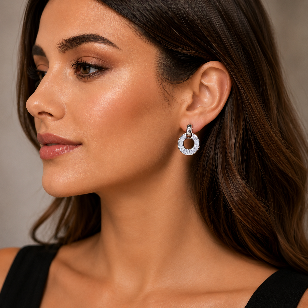 Elegant Circular Baguette Crystal Hoop Earring