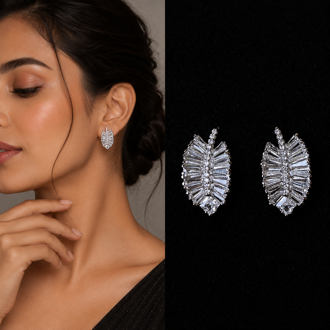 Radiant Leaf Baguette Crystal Stud Earrings