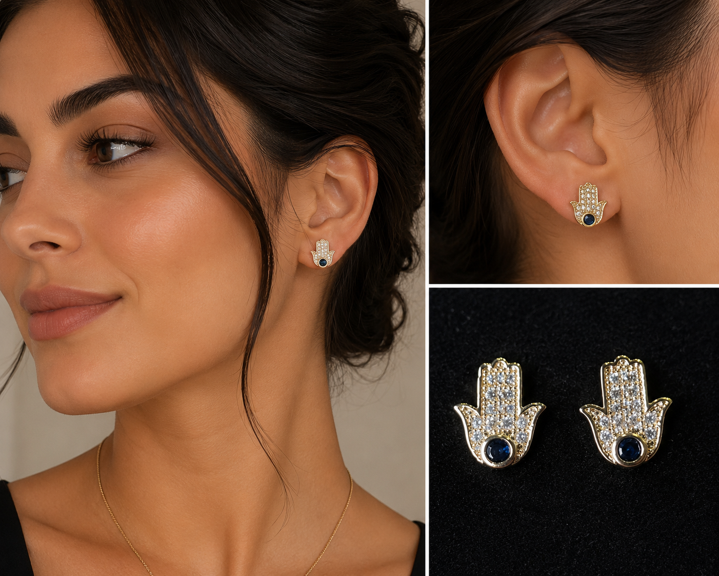 Hamsa Hand Evil Eye Stud Earrings
