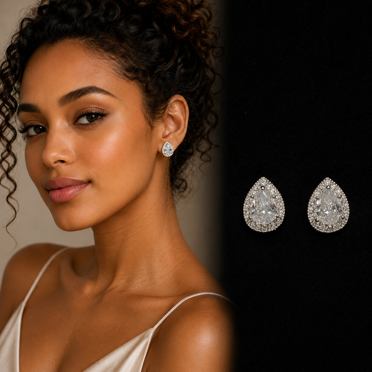 Classic Pear-Shaped Crystal Halo Studs