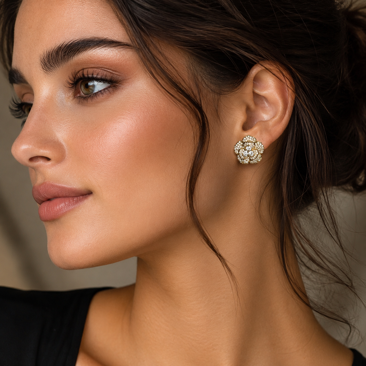 Elegant Floral Diamanté Stud Earrings