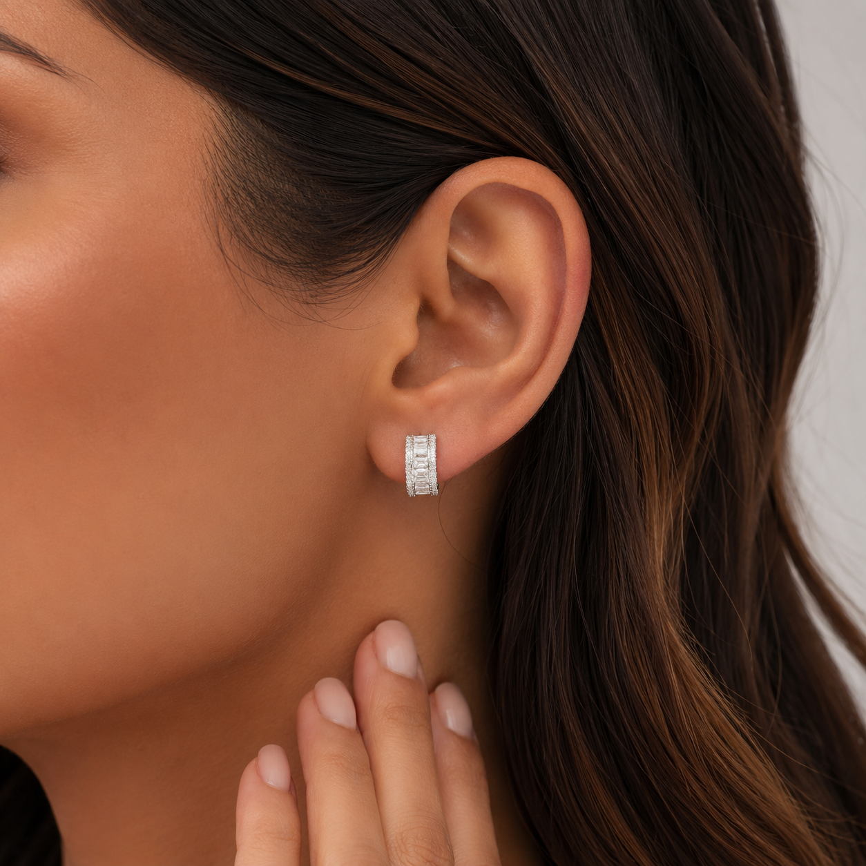 Baguette Crystal Huggie Hoop Earrings