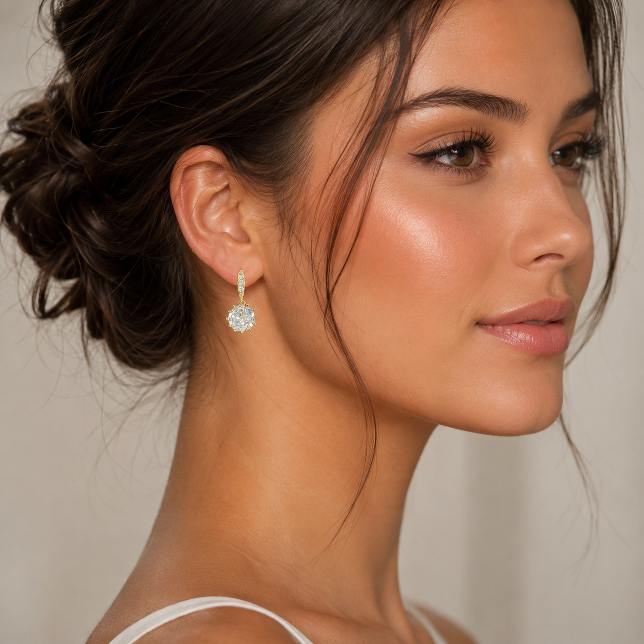 Elegant Gold-Tone Round-Cut Crystal Drop Earrings