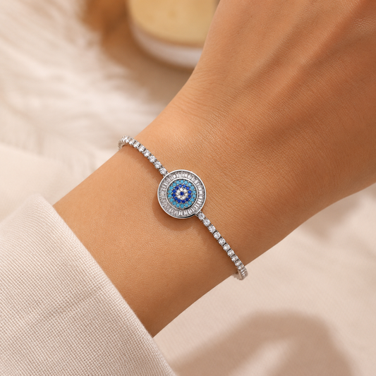 Evil Eye Halo Adjustable Tennis Bracelet