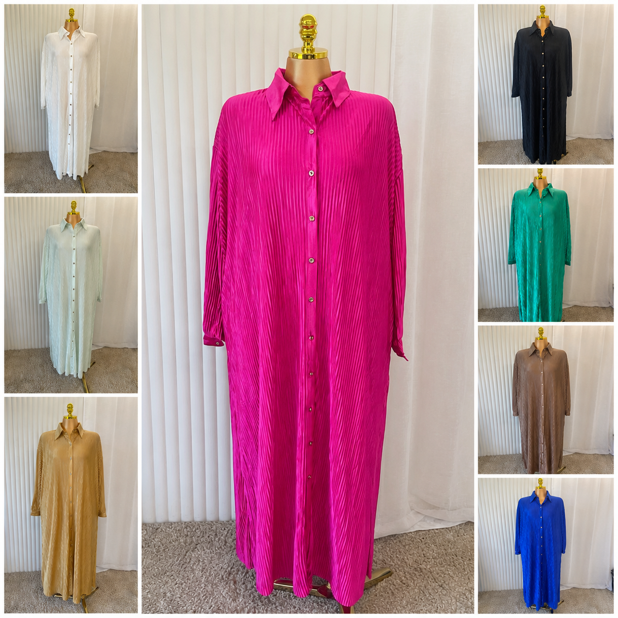Pleated Button Through Maxi Shirt Dress - One size UK10-24 THICCFASHIONS (1206)