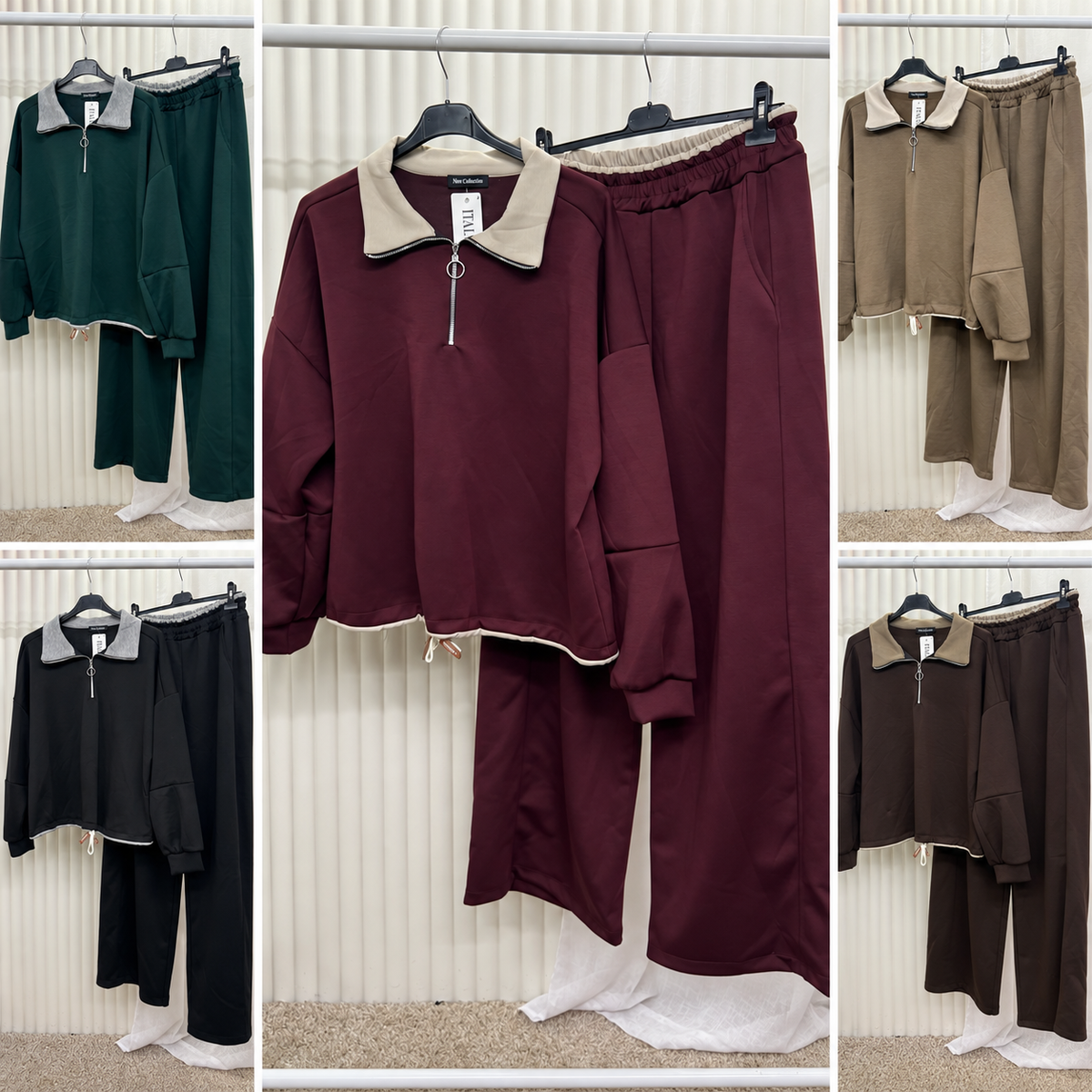 Contrast Collar Half-Zip Tracksuit Set - One Size UK12-22 THICC FASHIONS PLUS SIZE CURVE