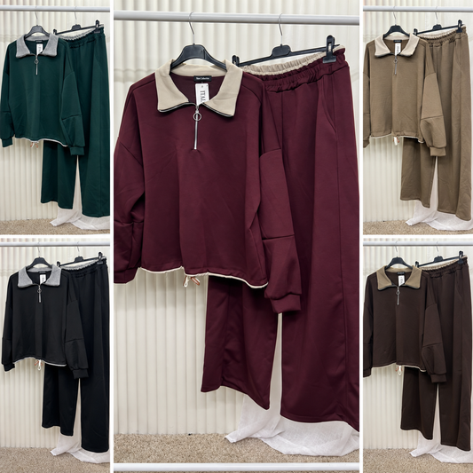 Contrast Collar Half-Zip Tracksuit Set - One Size UK12-22 THICC FASHIONS PLUS SIZE CURVE